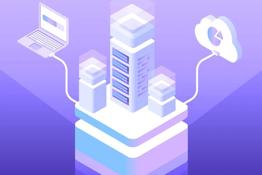 Microsoft Azure and cloud infrastructure — servers, laptop, and cloud connectivity